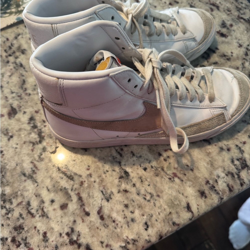 White and Beige High-Top Sneakers